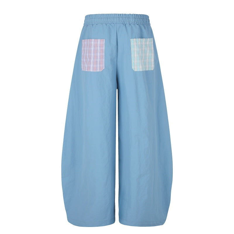 American-style streetwear harem pants Pastel Plaid Contrast Pocket Two-Sided Pants