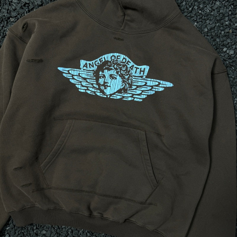 Unisex Vintage Hoodie"Little Angel Exclusive" – Vintage American-style hooded sweatshirt featuring a washed, distressed finish, handcrafted distressing details, a brushed texture, and a fleece-lined interior.