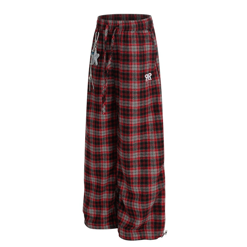 American-style streetwear harem pants Star Charm Plaid Wide Trousers