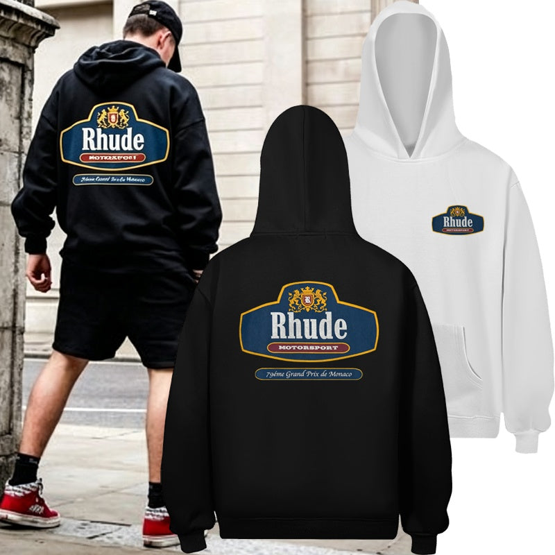 RHUDE Hoodie Dual‑Sided Graphic Retro Crest Hoodie