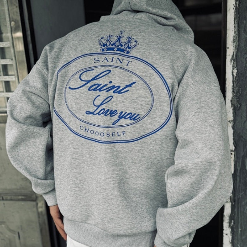 Unisex Vintage Hoodie SAINT MICHAEL CHO Heather Grey American-style "Clean Fit" Zip-up Hoodie — Heavyweight, oversized silhouette offering a relaxed vibe, perfect for layering.