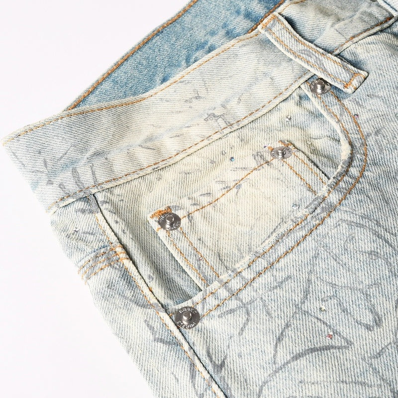 Purple brand Jeans High-quality pure cotton streetwear trousers Patterned loose-fit straight-leg trousers