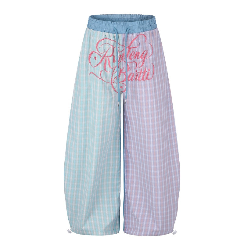 American-style streetwear harem pants Pastel Plaid Contrast Pocket Two-Sided Pants