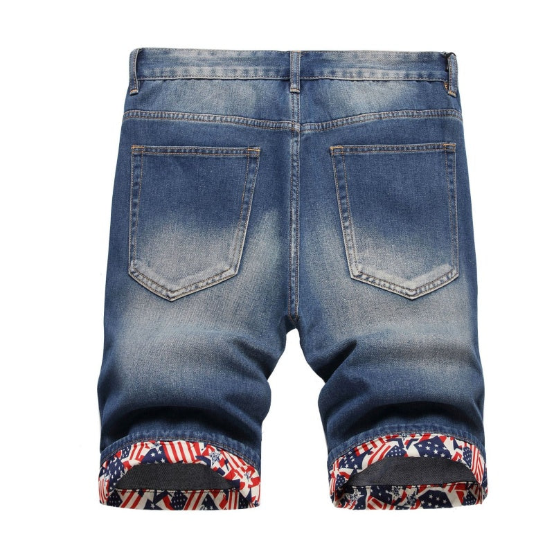 Denim shorts High-quality trendy Distressed with holes casual pure cotton Non-stretch plus-size men's clothing