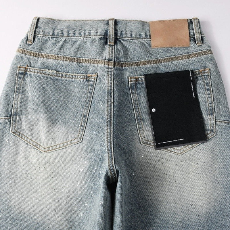 Purple brand Jeans High-quality pure cotton streetwear trousers Rhinestone-embellished straight-leg loose-fit