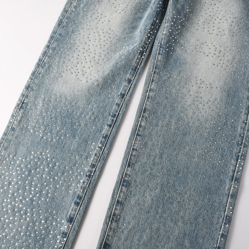 Purple brand Jeans High-quality pure cotton streetwear trousers Rhinestone-embellished loose straight-leg trousers