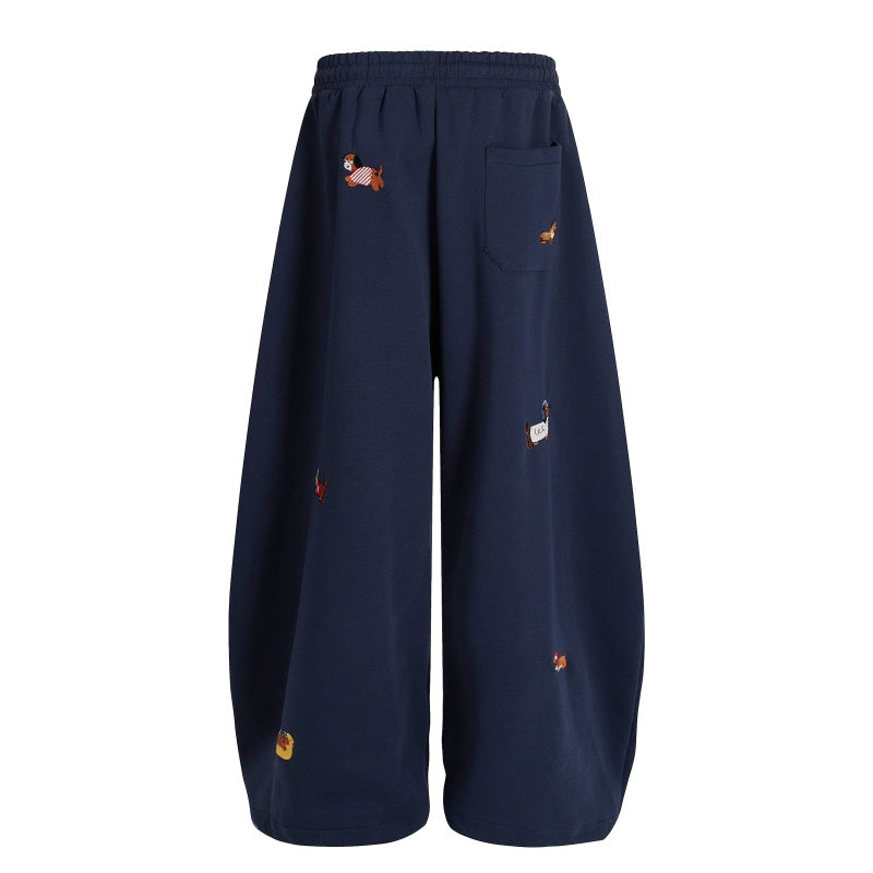 American-style streetwear harem pants Multi Puppy Motif Relaxed Draped Sweat Trousers