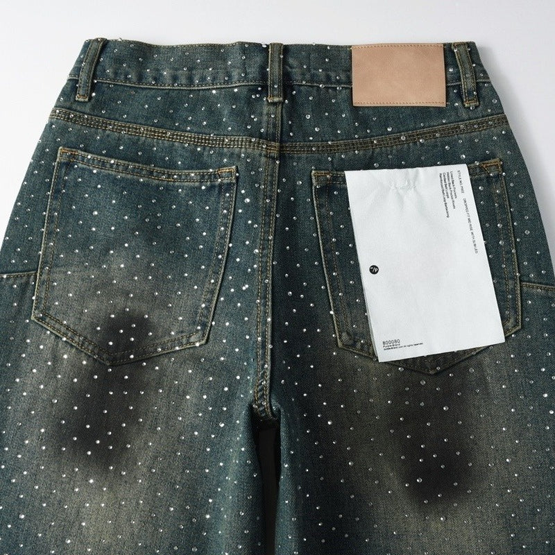 Purple brand Jeans High-quality pure cotton streetwear trousers Rhinestone-embellished loose straight-leg trousers