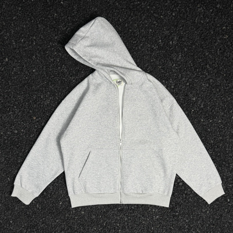 Unisex Vintage Hoodie SAINT MICHAEL CHO Heather Grey American-style "Clean Fit" Zip-up Hoodie — Heavyweight, oversized silhouette offering a relaxed vibe, perfect for layering.