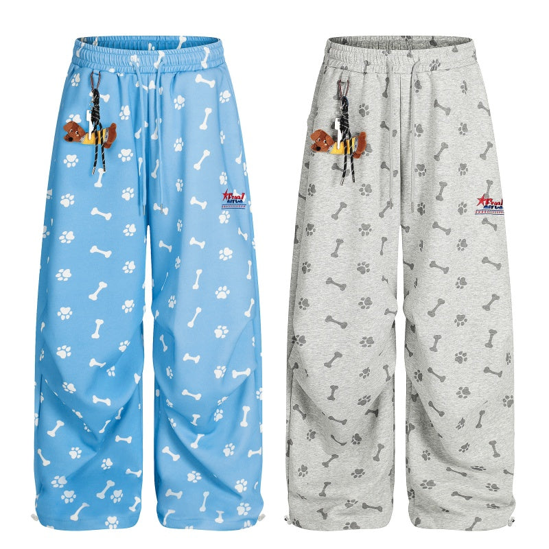 American-style streetwear harem pants Bone Paw Print Dog Charm Wide Sweat Bottoms
