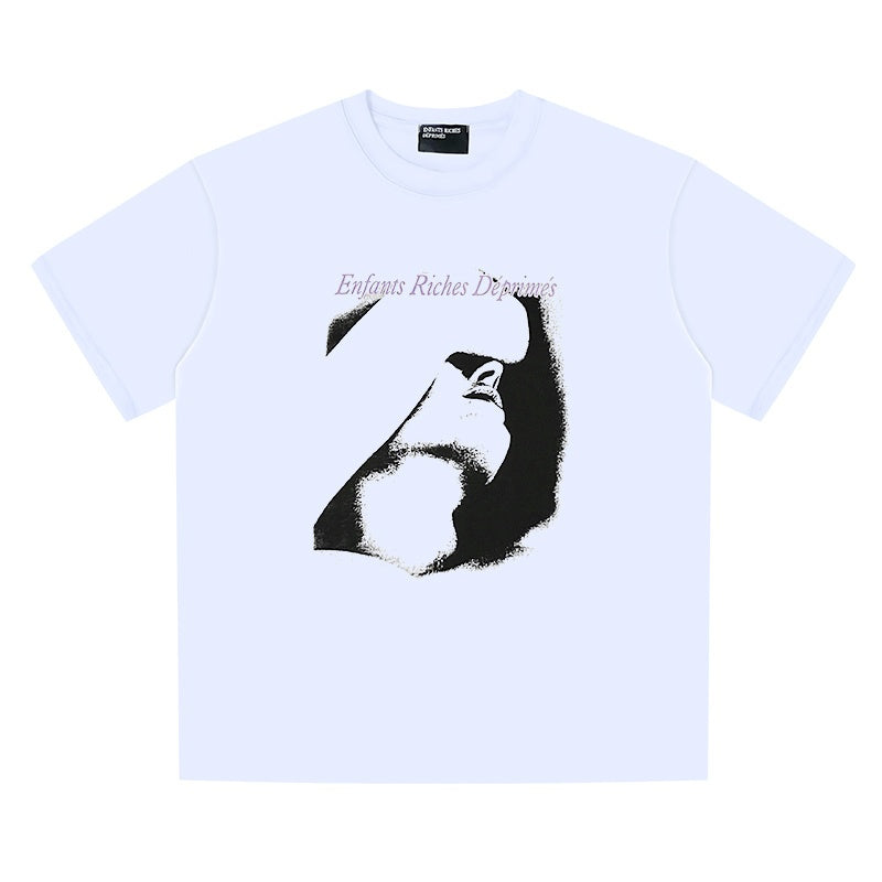 ERD T Shirts Slim Cursive Text & Fragmented Face Street Aesthetic Top