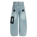 American-style streetwear harem pants Washed Star Embroidered Number Denim
