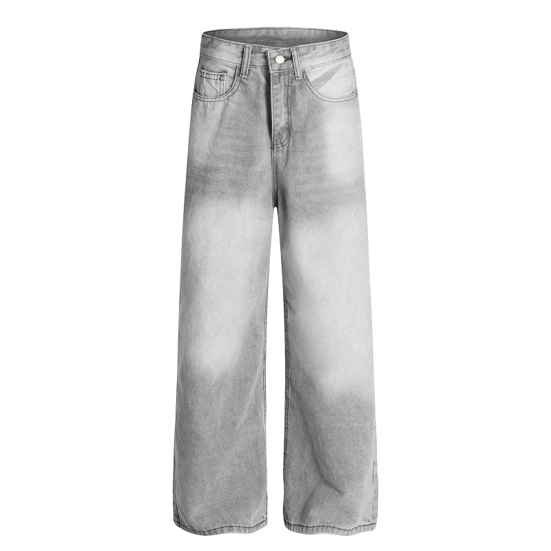 American-style streetwear harem pants Light Grey Shadow Fade Denim Trousers