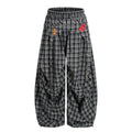 American-style streetwear harem pants Pleated Plaid Letter Number Wide Trousers