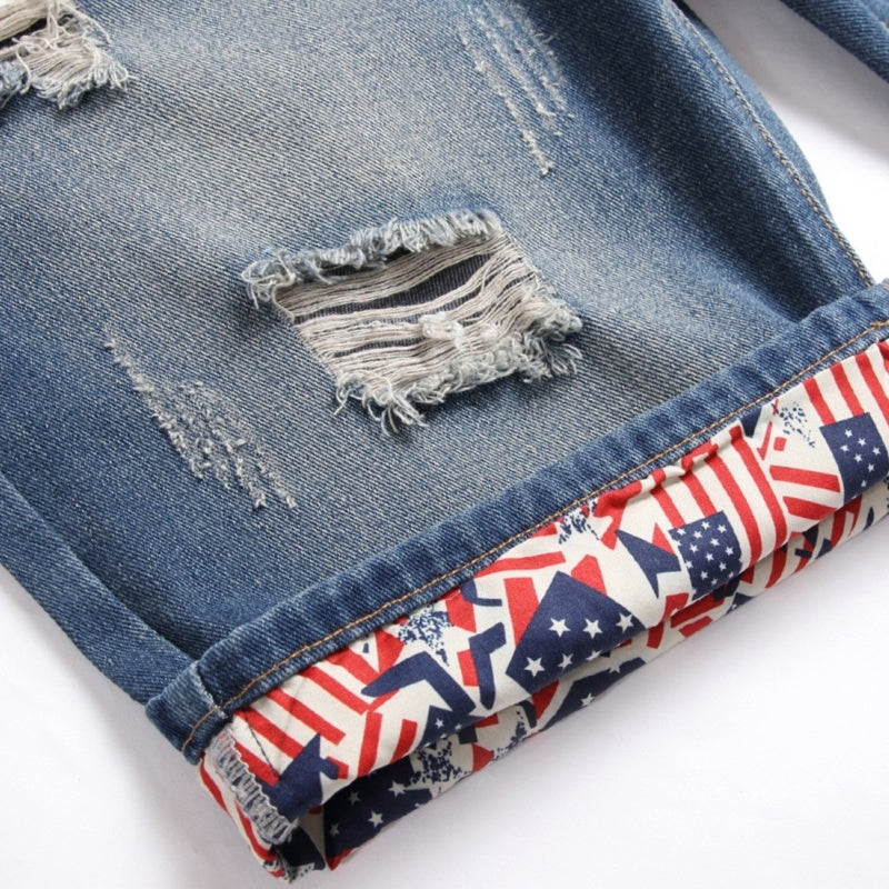 Denim shorts High-quality trendy Distressed with holes casual pure cotton Non-stretch plus-size men's clothing