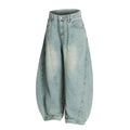 American-style streetwear harem pants Vintage Faded Wide Leg Denim