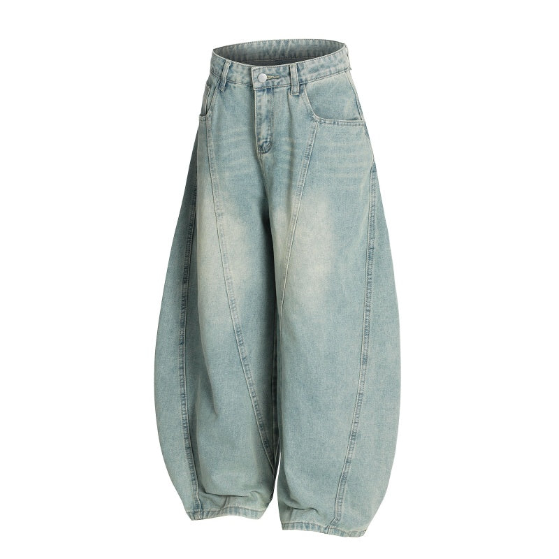 American-style streetwear harem pants Vintage Faded Wide Leg Denim