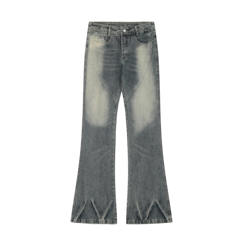 American-style streetwear harem pants Panel Seam Bleached Effect Wide Flare Denim