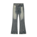 American-style streetwear harem pants Panel Seam Bleached Effect Wide Flare Denim