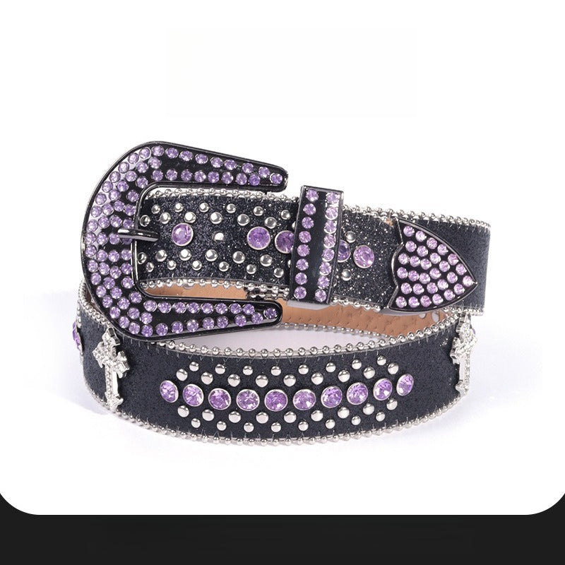 Hip-hop punk rhinestone belt crocodile pattern cross accessories