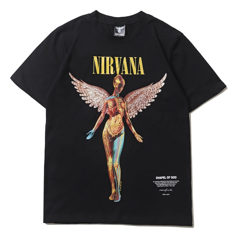 Mens T-shirt Vintage American-style Nirvana Angel Rock