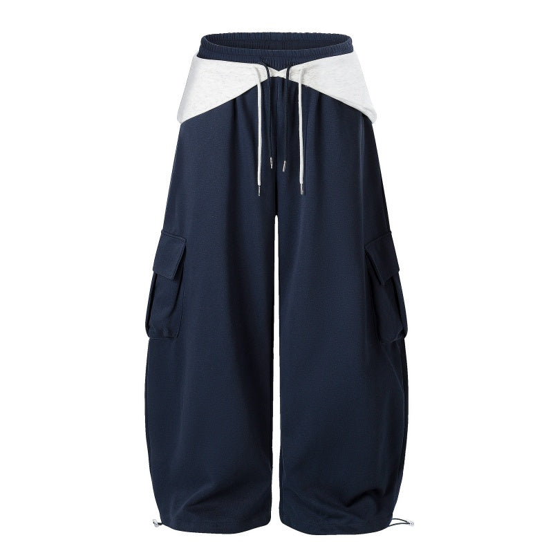 American-style streetwear harem pants Contrast Wrap Waist Letter Graphic Cargo Curved Bottoms