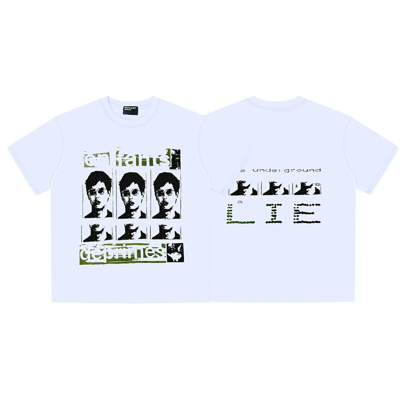 ERD T Shirts Retro Halftone Portrait Panel Printed Relaxed Top
