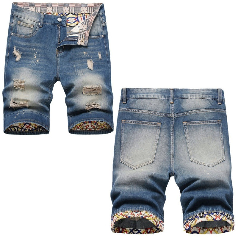 Denim shorts High-quality trendy Distressed with holes casual pure cotton Non-stretch plus-size men's clothing
