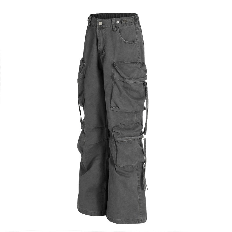 American-style streetwear harem pants Strap Detail Utility Baggy Slacks