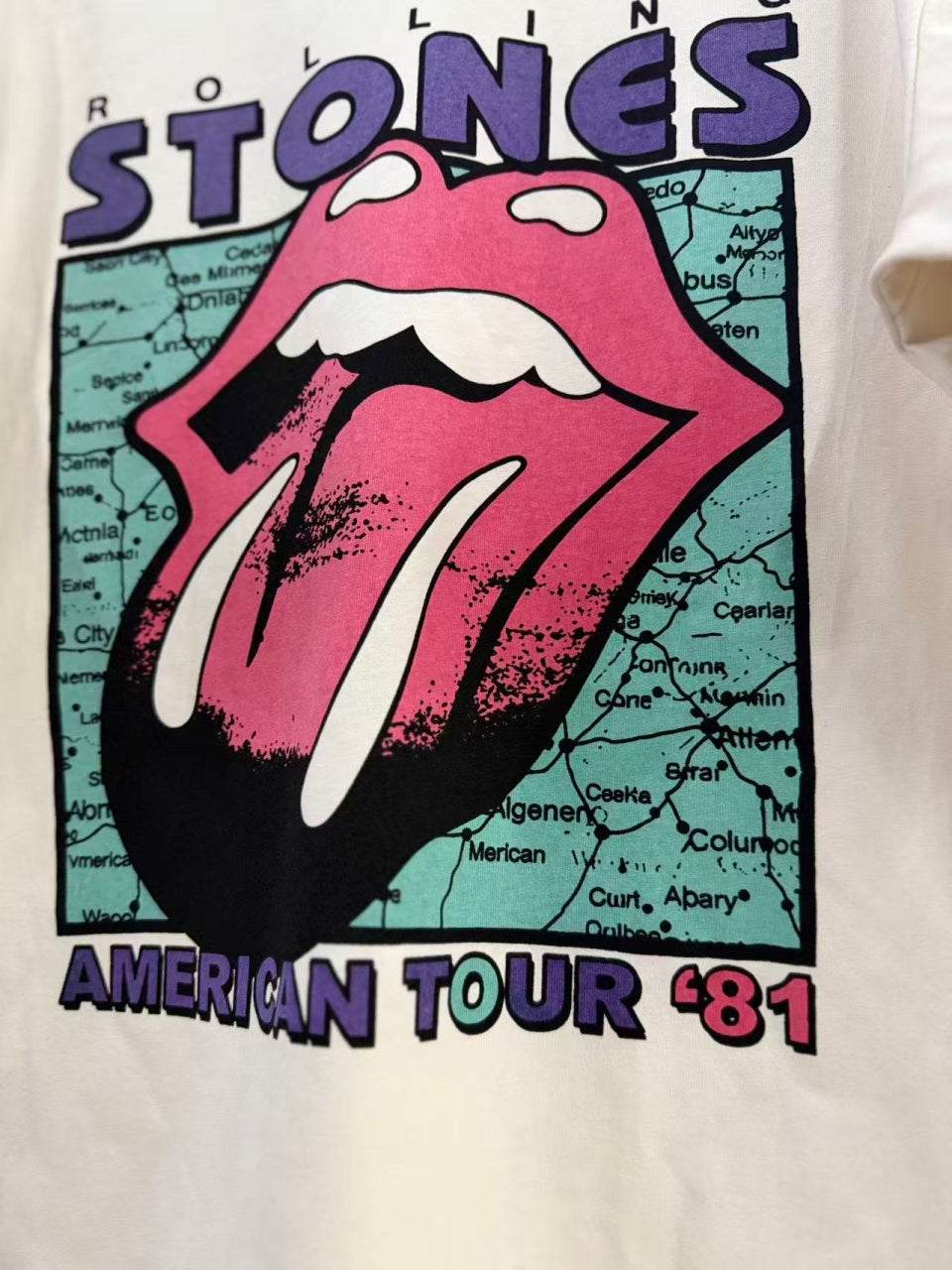 Vintage style washed summer wear T shirt STONES Big red tongue