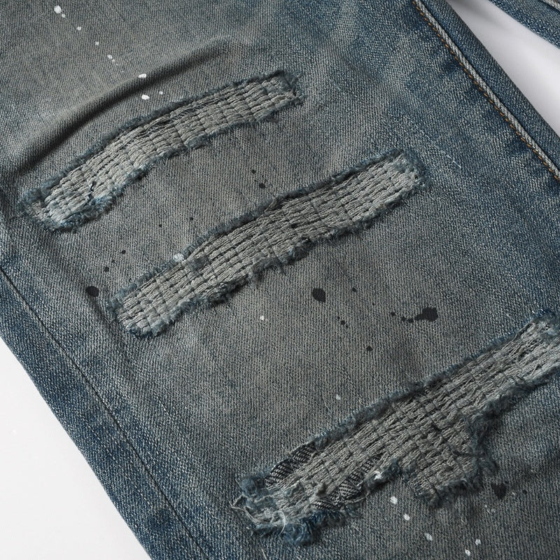 Purple brand Jeans High-quality pure cotton streetwear trousers Glossy ink-splatter finish