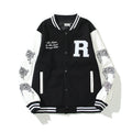American-style baseball jacket Revenge Varsity Padded Jacket with Skull Embroidery and Leather Sleeves
