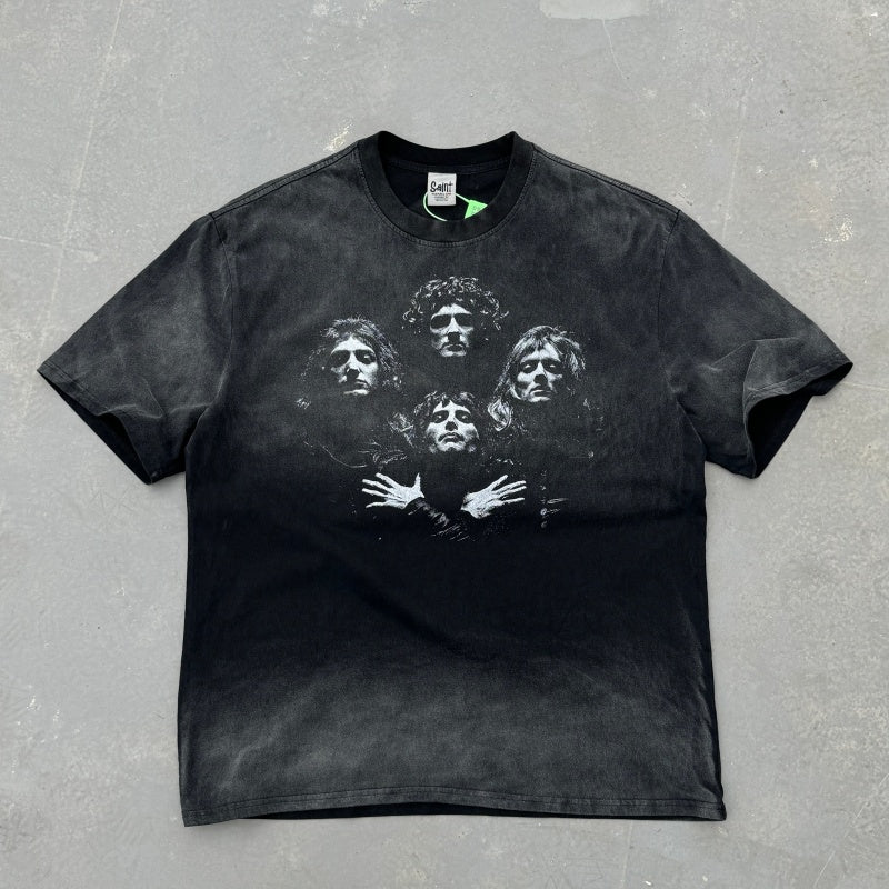 Unisex Vintage T Shirts "We Will Rock You" Queen Madison Square Garden Tour Limited Edition T-Shirt – Distressed "Washed-Ape" Wasteland Aesthetic. Custom heavyweight brushed fabric with a vintage feel; American-made plastisol ink print.