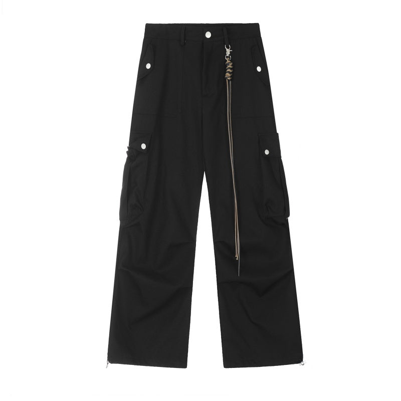 American-style streetwear harem pants Streetwear Relaxed Fit Cargo Bottoms, Pleated Multi Pocket Work Pants