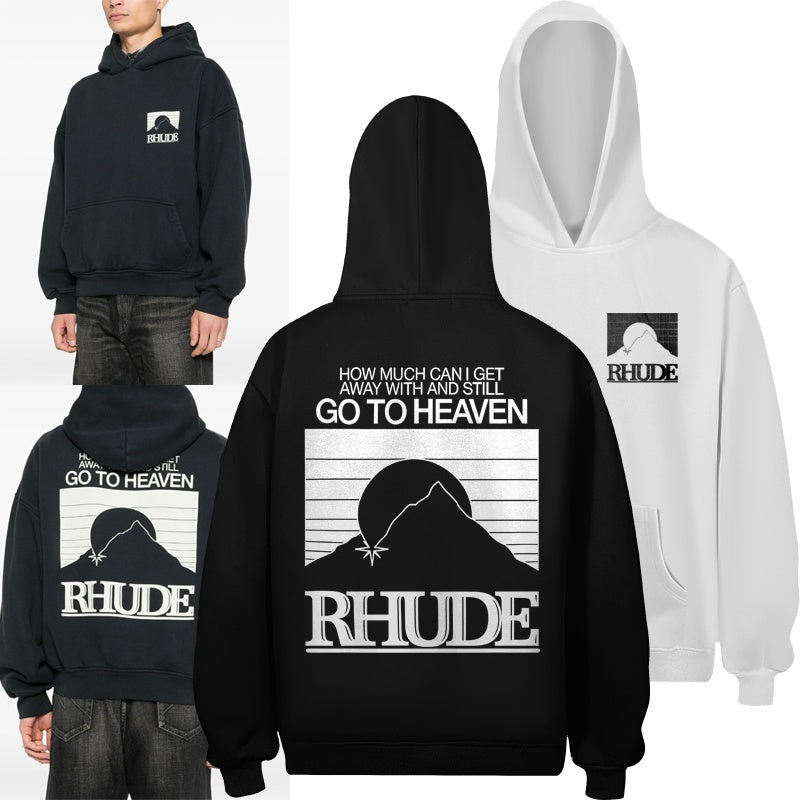 RHUDE Hoodie Distressed Sunset Mountain Verse Motif