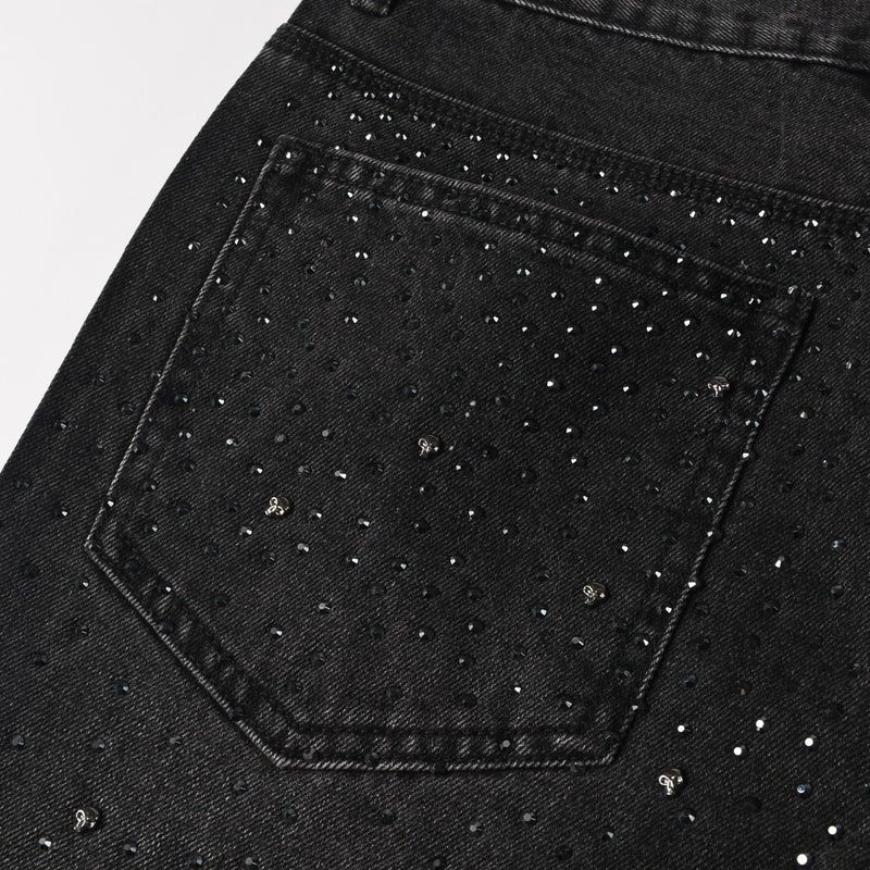 Purple brand Jeans High-quality pure cotton streetwear trousers Rhinestone-embellished loose straight-leg trousers