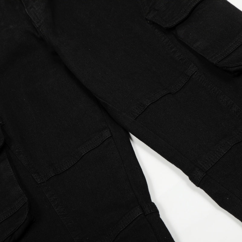 American-style streetwear harem pants Solid Black Utility Bootcut Trousers