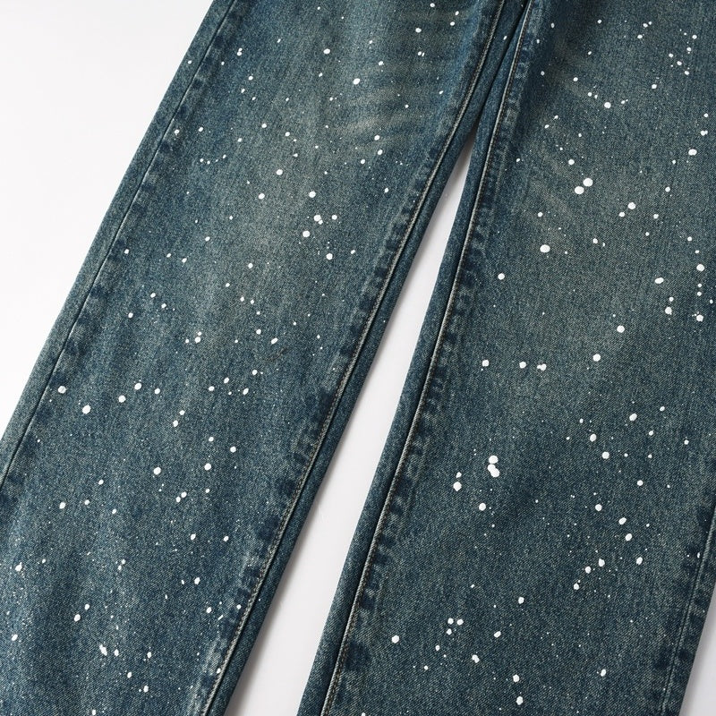 Purple brand Jeans High-quality pure cotton streetwear trousers Rhinestone-embellished loose straight-leg trousers