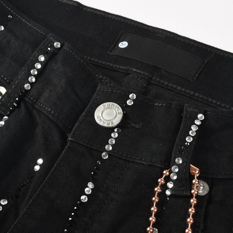 Purple brand Jeans High-quality pure cotton streetwear trousers Rhinestone