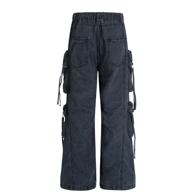 American-style streetwear harem pants Strap Detail Utility Baggy Slacks