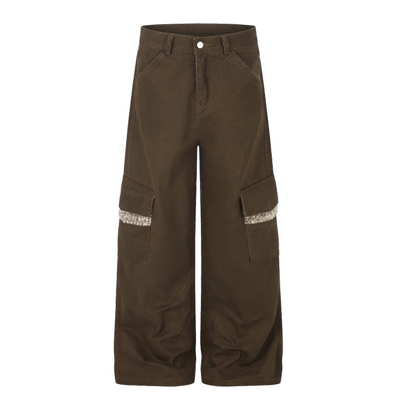 American-style streetwear harem pants Grunge Contrast Seam Fringe Cargo Street Trousers
