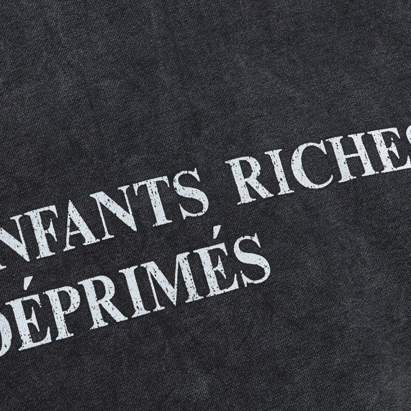 ERD Hoodie Vintage Washed Dark Layer Minimal Front Serif Lettering Graphic