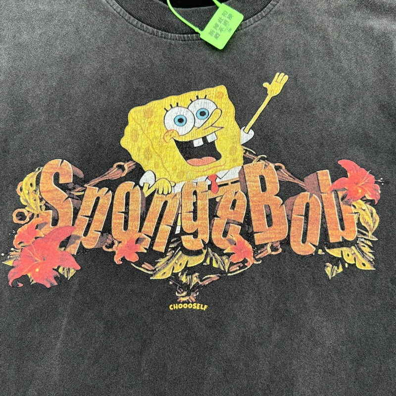 Unisex Vintage T Shirts CSF SpongeBob – American vintage style, West Coast hip-hop fit, white ink direct-to-garment (DTG) print.