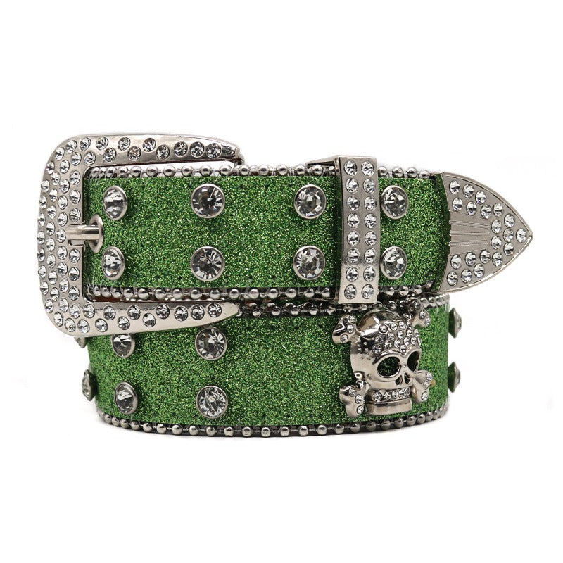Hip-hop punk rhinestone belt skull wide belt