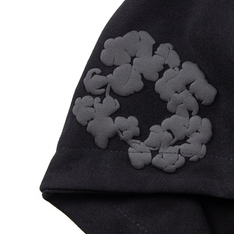 Denim Tears Hoodie Y2K All Black Cotton Wreath Floral Puff Printed Oversized Hoodie