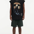 BIG FACE Drop-Shoulder Tank Top High-street vintage style featuring a small neckline, white-ink digital direct-to-garment (DTG) printing, and a heavy-duty, distressed wash finish; crafted from 260g double-yarn plain-knit fabric.