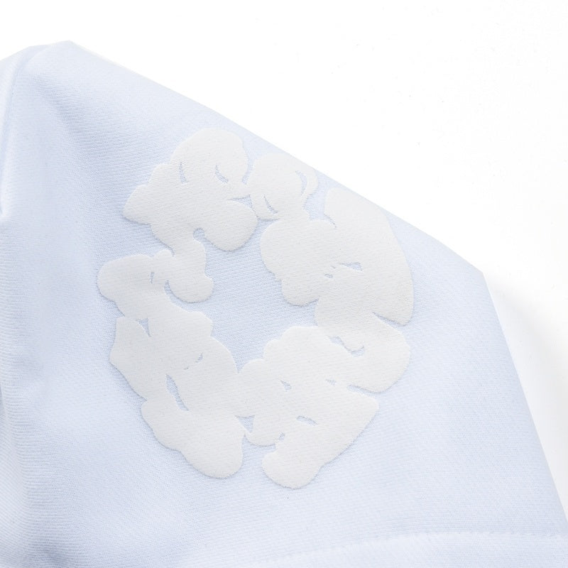 Denim Tears Hoodie Y2K All-Over White Cotton Wreath Floral Puff Printed Light Blue Oversized Hoodie