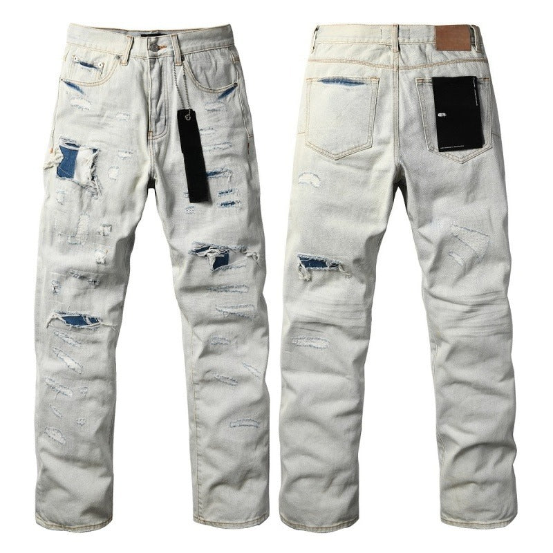 Purple brand Jeans High-quality pure cotton streetwear trousers Distressed loose straight-leg trousers