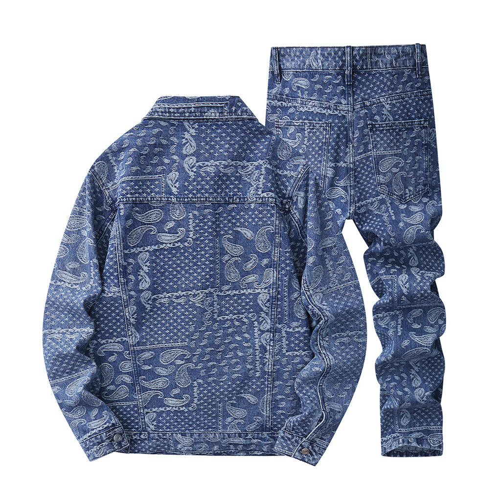 Denim Jacket & Jeans High-Street Trend Retro Casual Matching All-Over Pattern Trucker Jacket and Slim-Fit Pants Outfit (jacket and jeans must be purchased separately.)