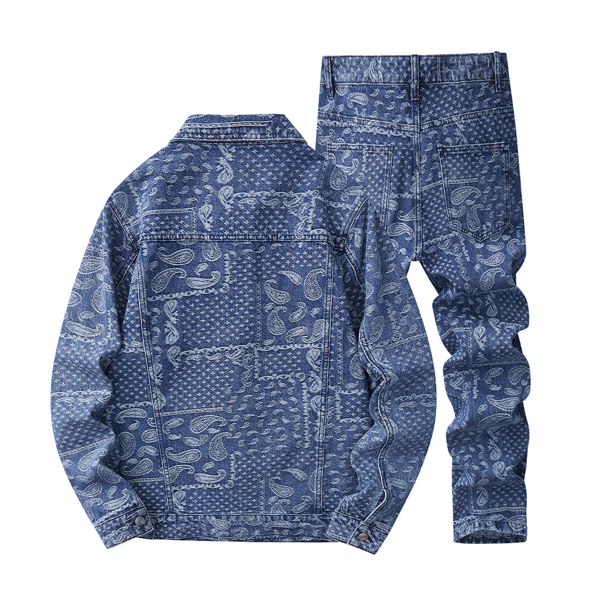 Denim Jacket & Jeans High-Street Trend Retro Casual Matching All-Over Pattern Trucker Jacket and Slim-Fit Pants Outfit (jacket and jeans must be purchased separately.)